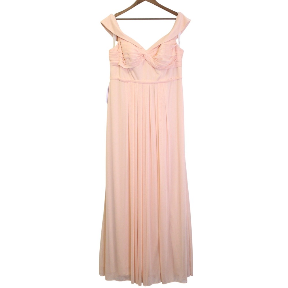 Azazie Almendra Off the Shoulder Pleated Chiffon Dress in Pearl Pink Size A16